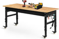 Betterhood 60' Adjustable Workbench on Wheels, Rubber Wood Heavy Duty Workstation with Power Outlets & Pegboard, 2000LBS Load Capacity Hardwood Worktable for Workshop, Garage, Office, Home, Commercial