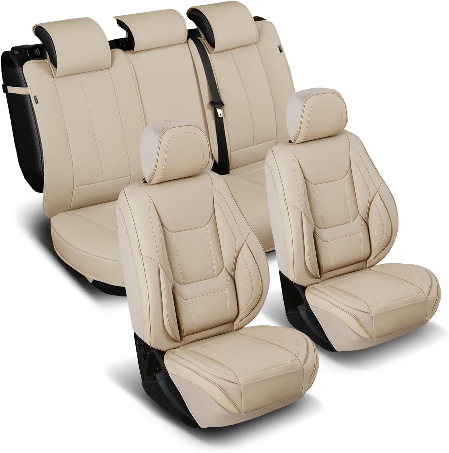 Coverland Custom Car Seat Covers Compatible with 2004-2008 Toyota Solara Convertible - Premium Leather Non-Slip Memory Foam Waterproof Seat Cover Custom fit Interior Protector [Full Set-Beige]
