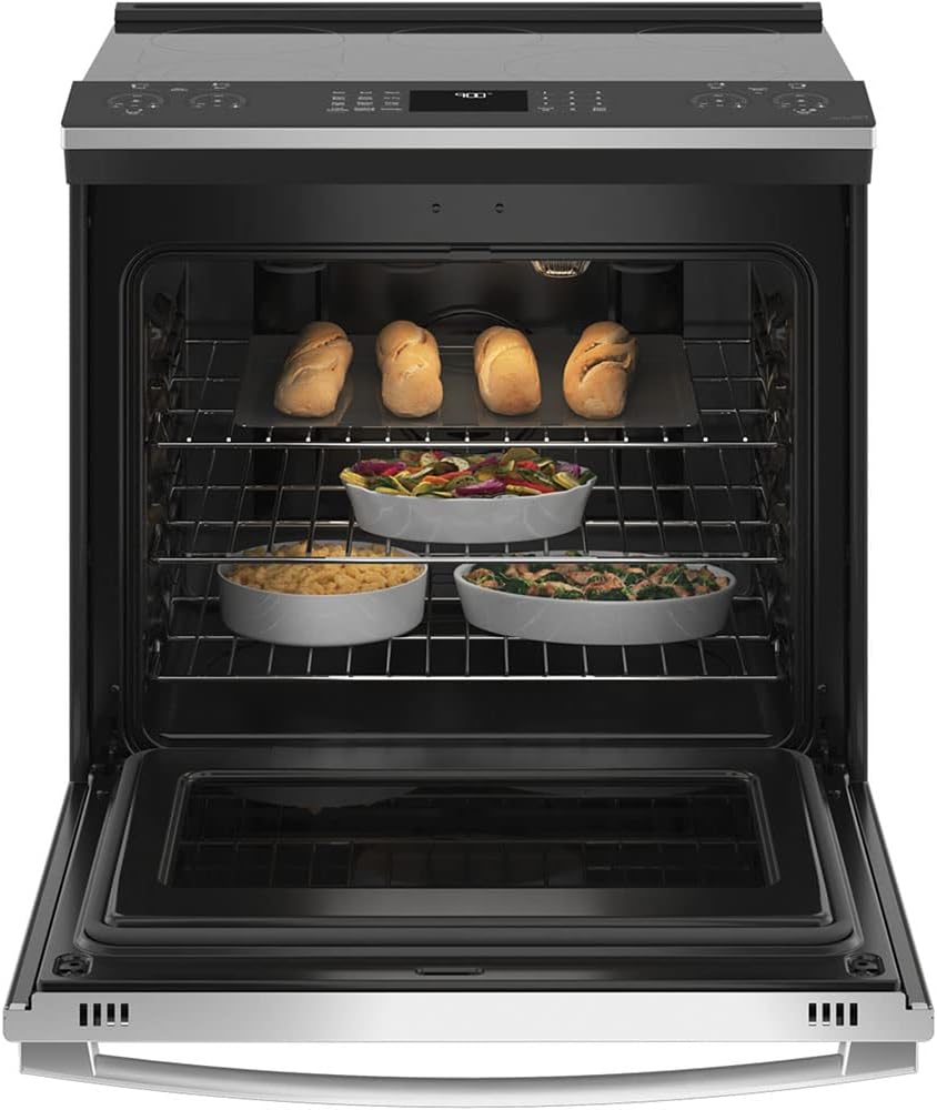 GE Profile PSS93YPFS 30' SlideIn Smart Electric Range with 4 Radiant Heating Elements, 5.3 Cu. Ft. True Convection Oven, Storage Drawer, WiFi, Self Clean with Steam Option,