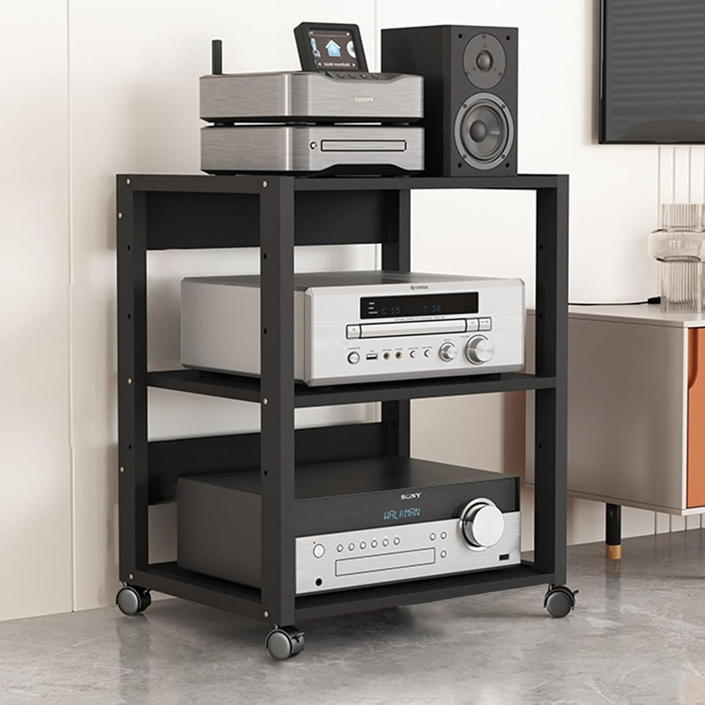 Modern Record Player Stand, 4/3 Tier Mobile Audio AV Media Shelf, Vertical Storage Cabinet for Office Home Classroom, Stereo Equipment Rack, Adjustable