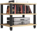 Audio Rack Multi-Layer Stereo Rack Audio Equipment Rack Audio Open Rack Cabinet Wooden HiFi Rack Audio-Video Shelving with Steel Pipe(Natural,3 Tier)