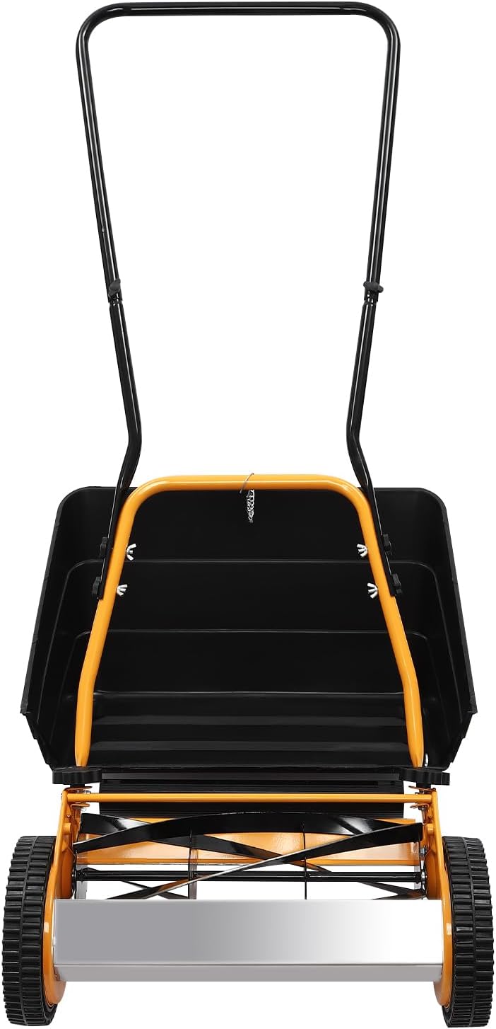14-Inch 5-Blades Reel Lawn Mower with Grass Catcher, Manual Lawn Mower Push Lawn Mower Adjustable Cutting Heigh, Yellow