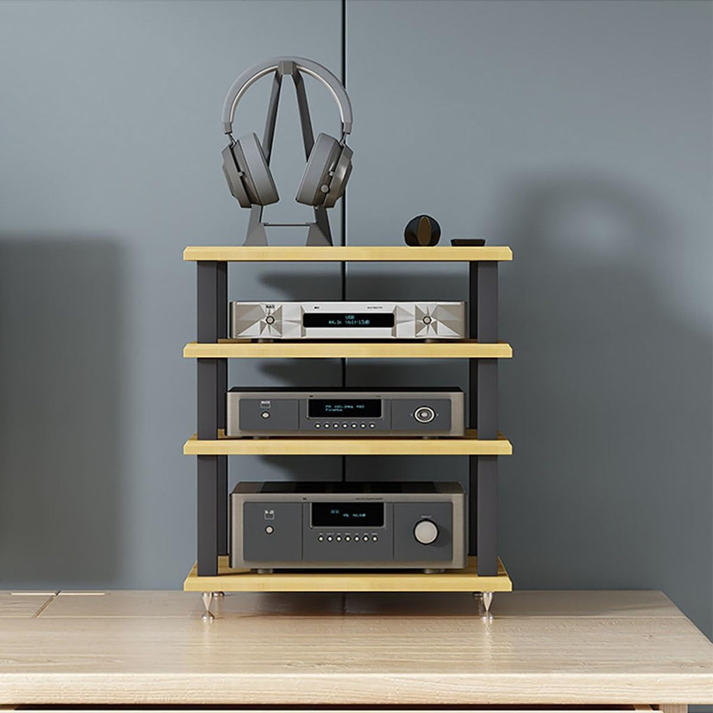 Portable AV Component Stand, Metal Audio Tower Rack, Media Storage Shelf, Stereo Player Cabinet, Carbon Steel Frame, Compact Entertainment Center for Desktop (Black, H25cm/9.8in)