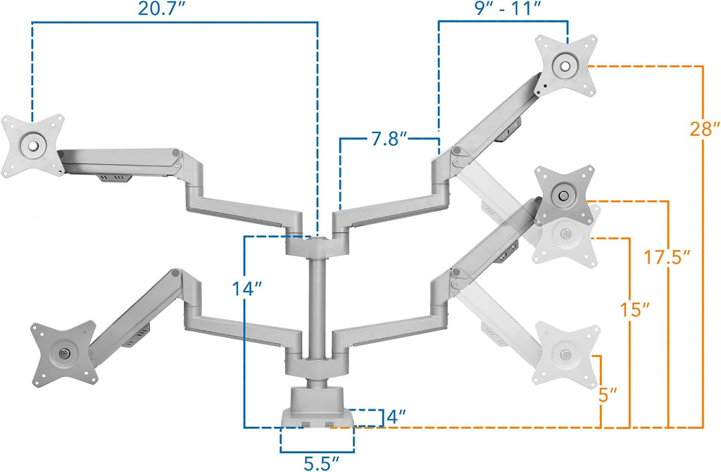 Mount-It! Dual Monitor Mount - Monitor Stands for 2 Monitors, Computer Arms on Desk Stand, Gas Spring Height Adjustable Desk Mount in Silver, VESA 75, 100 Fits Screens Up to 32', Silver Color