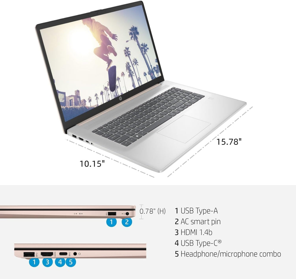 HP 17' Touchscreen Business Laptop, Intel 10-Core i7-1355U(Up to 5 GHz), Microsoft Office Pro Lifetime, 32 GB RAM, 1 TB SSD, HD Audio, 720P Webcam, WiFi 6, Bluetooth 5.3, Win 11 Pro, Pale Rose Gold