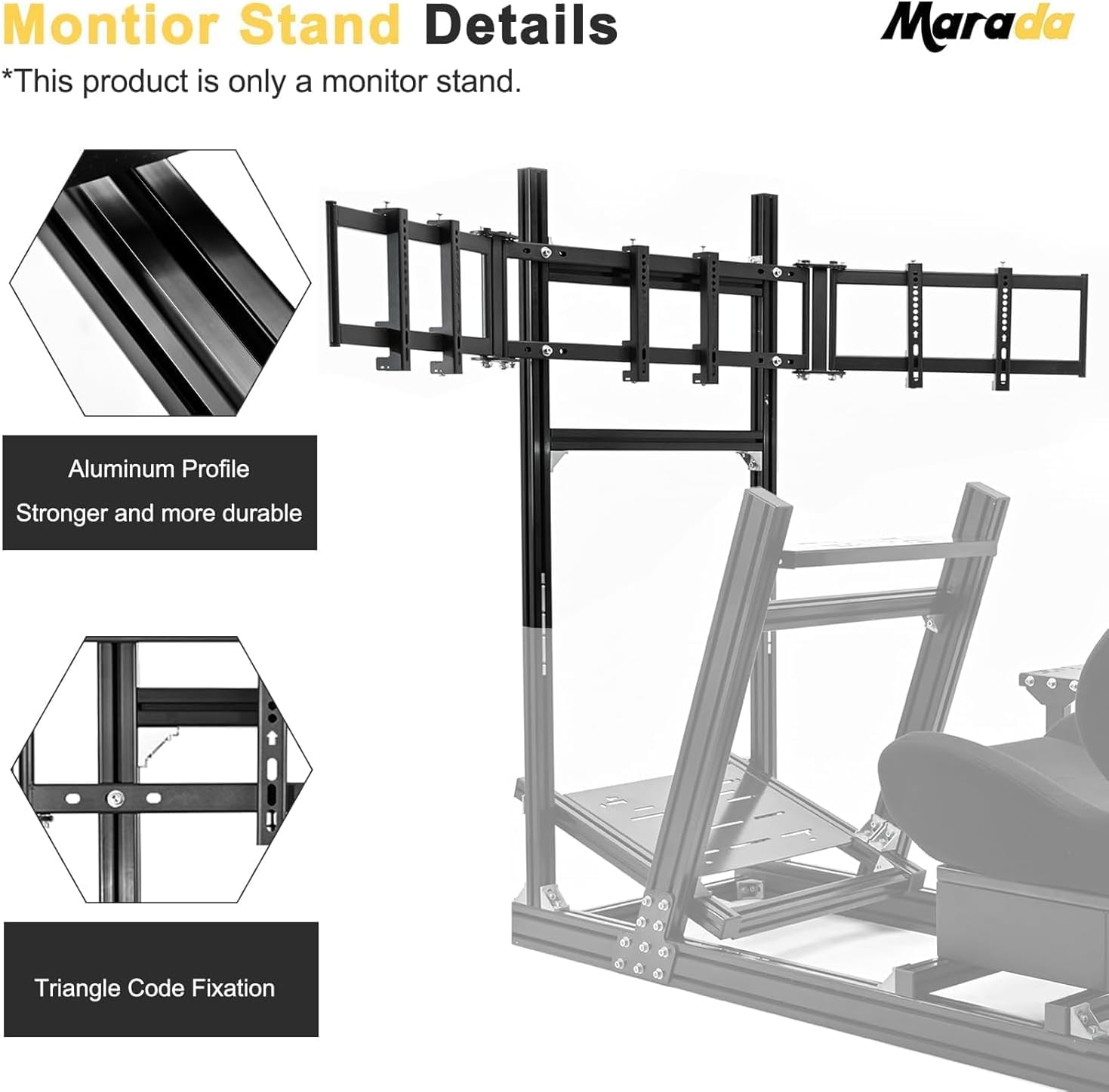 Marada Aluminum Profile Cockpit Triple Monitor Stand for Racing Simulator Stand