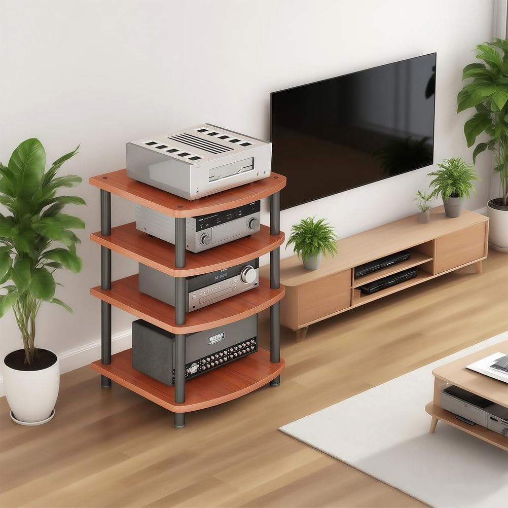 4-Tier AV Media Stand Audio Rack Tower Adjustable Height TV Game Console Equipment Shelf CD Record Player Stereo Component Rack Cabinet for Home Theater Studio,Brown,4 Tier