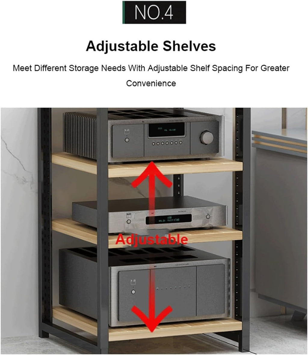 Audio Rack 3/4/5/6 Tier Stereo Rack Audio Equipment Rack Audio Open Rack Cabinet Wooden with Adjustable Shelves AV Stand Waterproof(Nero,6 Tier)