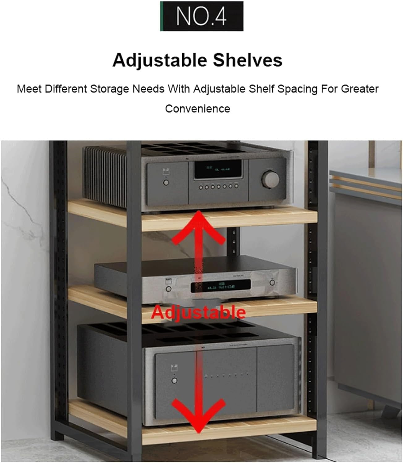 Audio Rack 3/4/5/6 Tier Stereo Rack Audio Equipment Rack Audio Open Rack Cabinet Wooden with Adjustable Shelves AV Stand Waterproof(Nero,6 Tier)