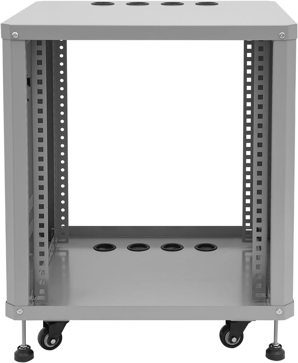 12U Server Rack with Wheels&Leveling Feet, Freestanding Rolling Open Frame IT Network Server Cabinet Rack Shelf for Audio Video Music Recording Computer AV Data & IT Equipment,Grey