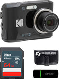 Kodak PIXPRO FZ45 16MP Digital Camera 4X Optical Zoom 27mm Wide Angle 1080P Full HD Video 2.7' LCD Camera (Black) + 64GB Card and Reader + Memory Wallet