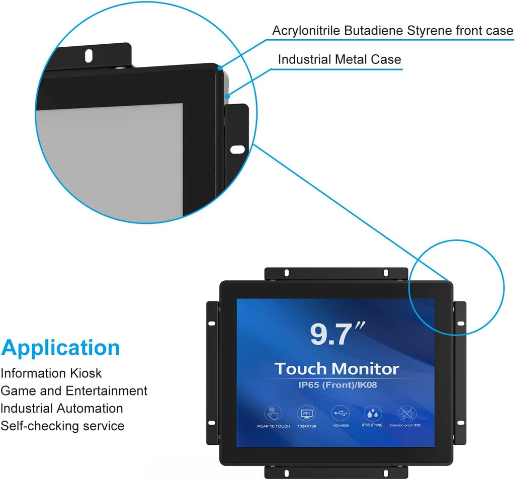 GreenTouch 9.7 Inch Open Frame 1024x768 PCAP Touch Screen Monitor, Embedded Touch LCD Display for Industrial