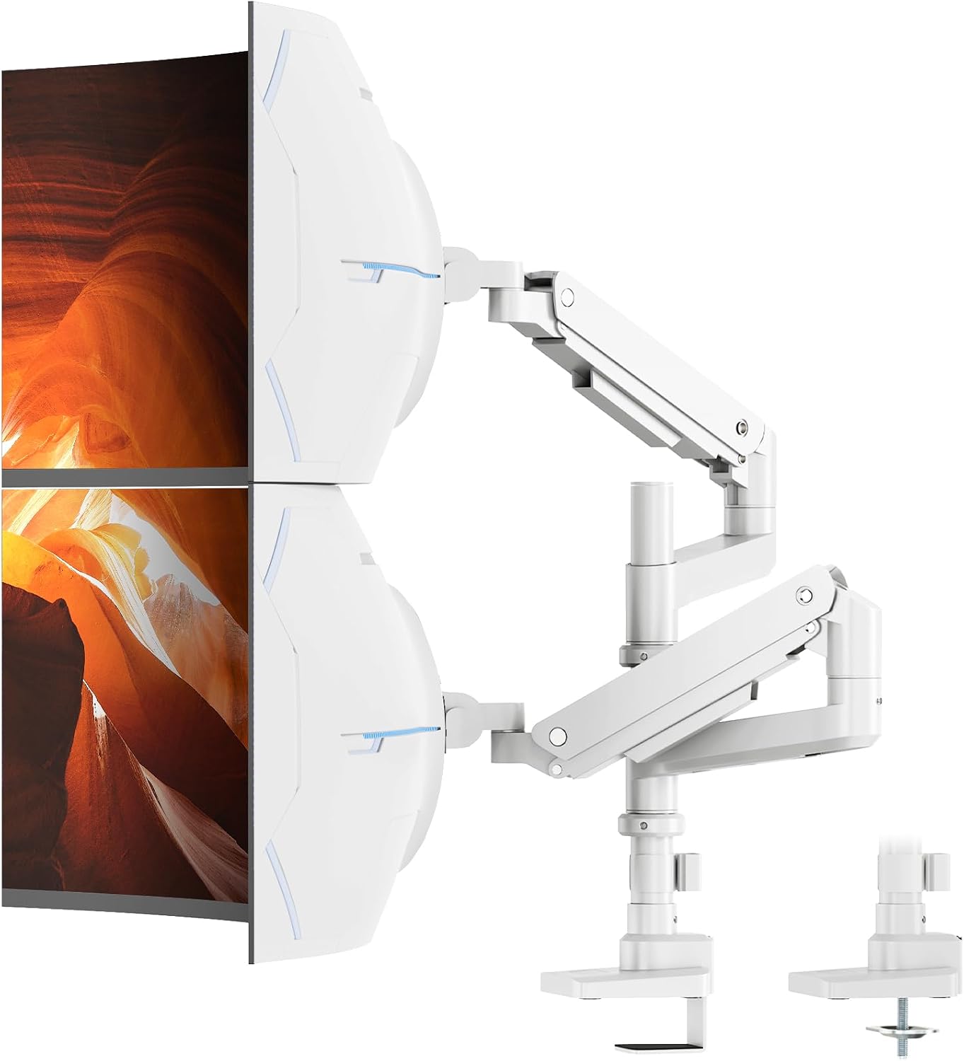 PUTORSEN 17-49'Premium Aluminum Heavy Duty Dual Monitor Arm for Ultrawide Screens up to 44lbs, Vertical Stacked Dual Monitor Desk Mount, Full Motion Dual Vertical Monitor Mount, VESA 75/100, White