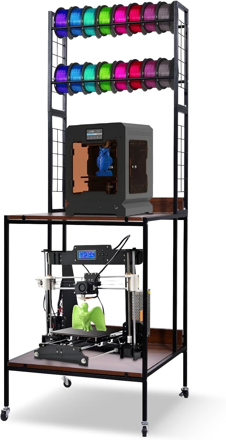 2 Tier 3D Printer Filament Storage Rack,Mobile Printer Stand with Wheels - Heavy Duty Shelf, Sturdy Filament Organizer for 3D Printer Filaments ABS/TPU/Nylon(2 Printers, 20 Consumables)