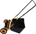 14-Inch 5-Blades Reel Lawn Mower with Grass Catcher, Manual Lawn Mower Push Lawn Mower Adjustable Cutting Heigh, Yellow