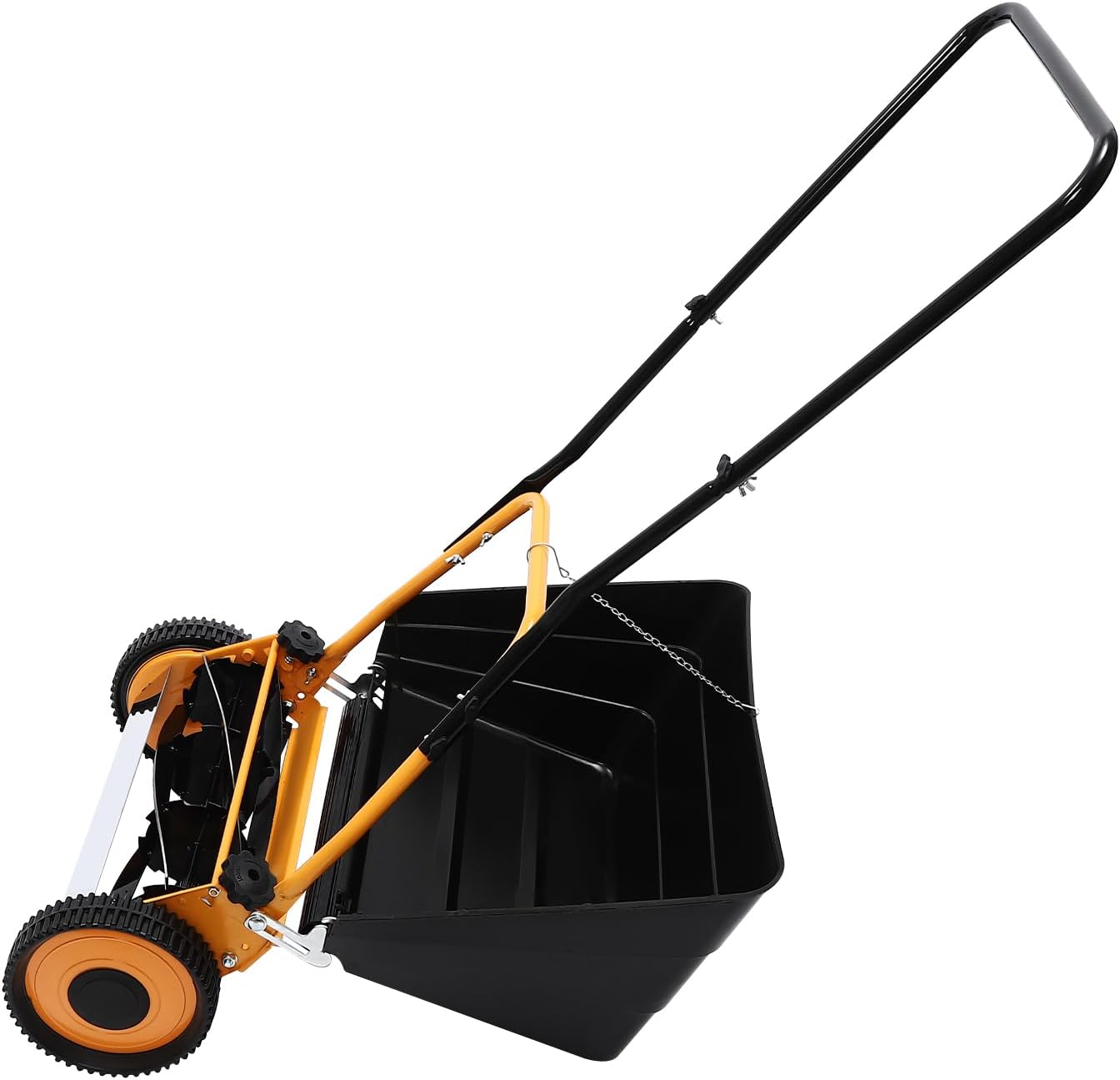 14-Inch 5-Blades Reel Lawn Mower with Grass Catcher, Manual Lawn Mower Push Lawn Mower Adjustable Cutting Heigh, Yellow
