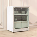 Media Stand with Storage, Audio Rack with Adjustable Shelves, Stereo Cabinet with Glass Doors, Flip Cover AV Cabinet, Wooden Media Storage Cabinet(White,2-Tier)