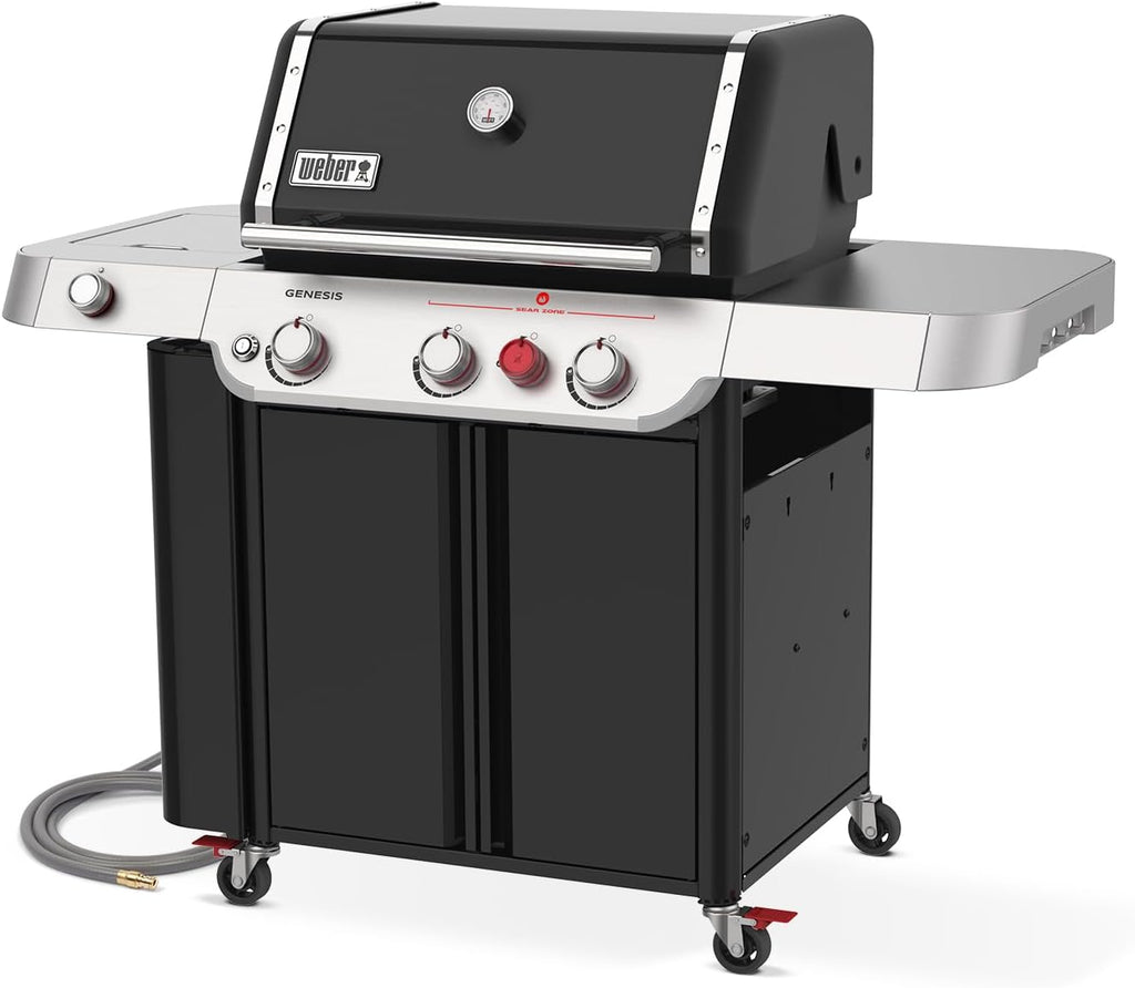 Weber Genesis E-335 Natural Gas Grill for Outdoor Cooking, 3 Burners and 1 Side Burner, Black – Porcelain-Enameled Cast-Iron Grates, PureBlu Burners & Sear Zone