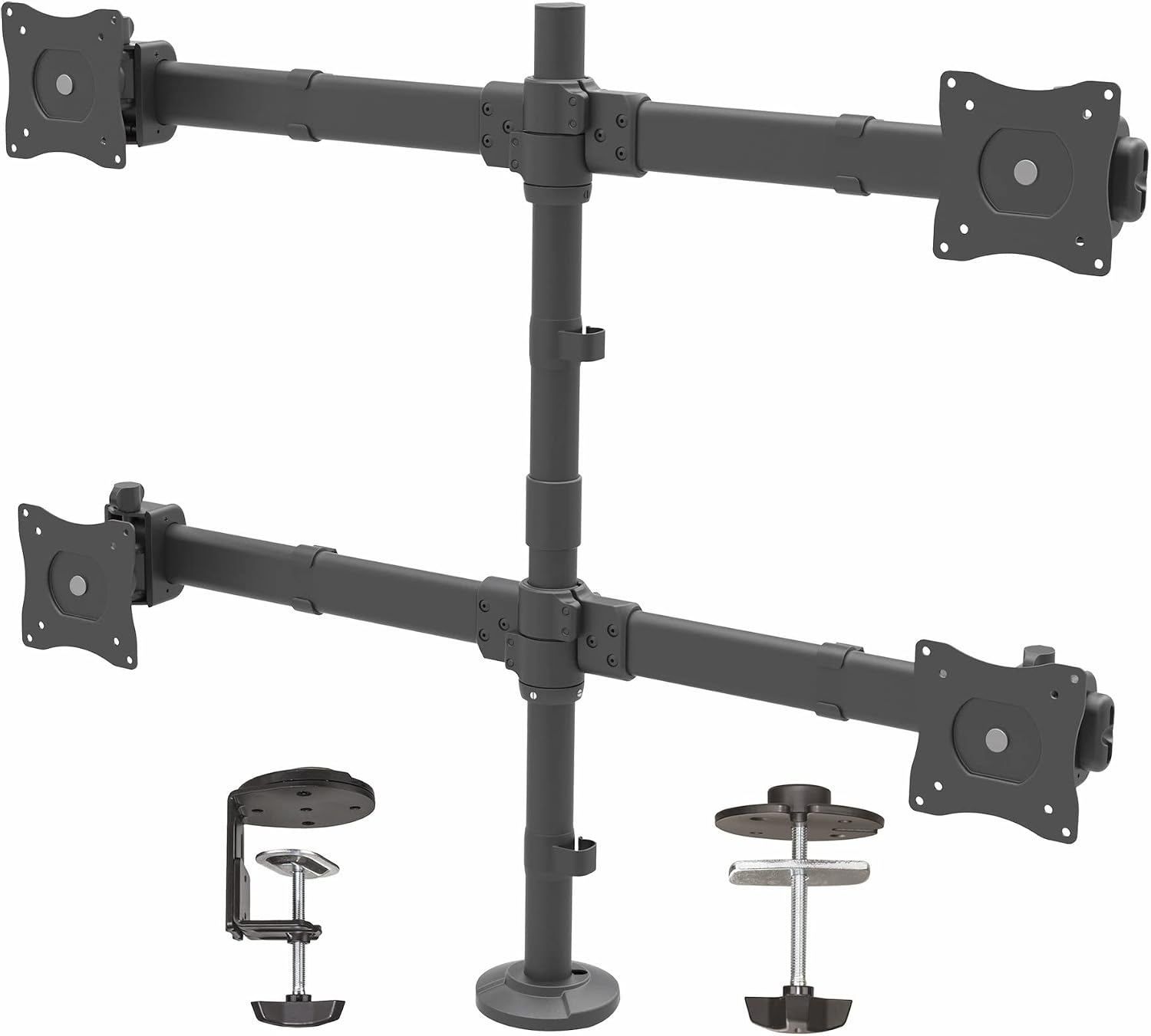 StarTech.com Desk Mount Quad Monitor Arm - Ergonomic VESA 4 Monitor Mount 2x2 up to 27' - Articulating & Height Adjustable Pole Mount - Tilt/Swivel/Rotate LCD/LED Screen - Clamp/Grommet (ARMQUAD)
