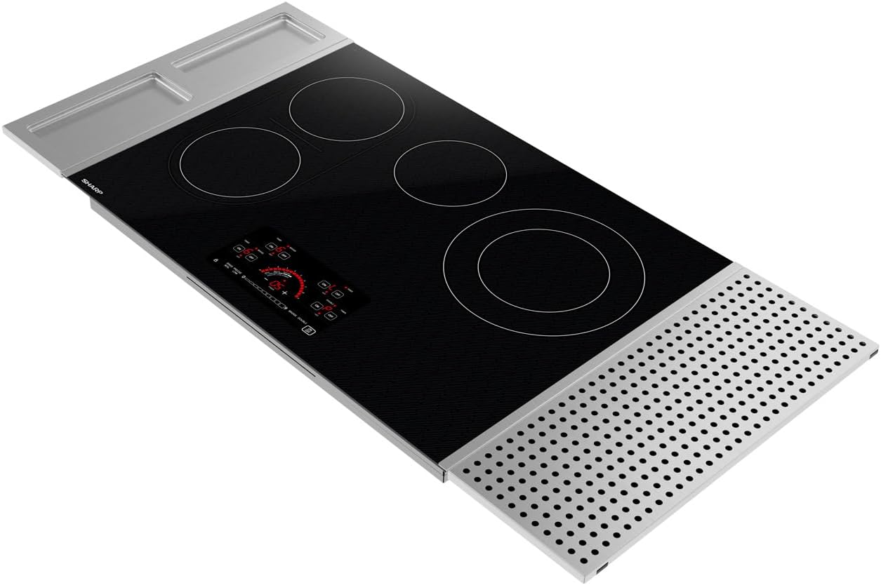 Sharp SCR3042FB 30' Drop-In Radiant Cooktop, Magnetic Stainless Steel Side Accessories, 4 Cooking Zones, Double Heater Capacity, 7200W Total