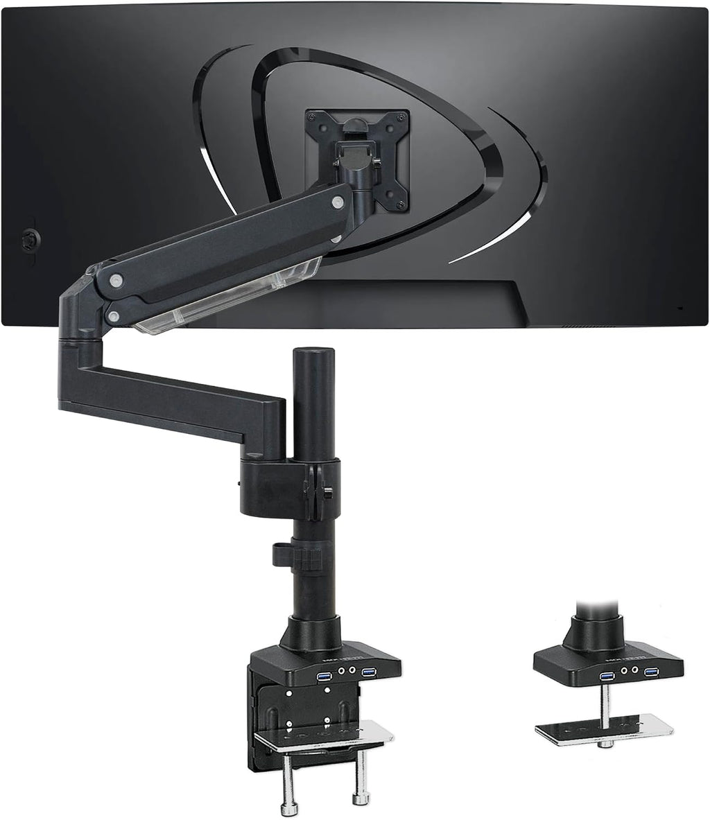 Mount-It! Ultrawide Monitor Arm, Heavy-Duty Gas Spring Desk Mount for 17–35' Curved Screens up to 33 lbs, Full Motion Height Adjustable Monitor Arm with USB 3.0 & Audio Ports, VESA 75/100/200