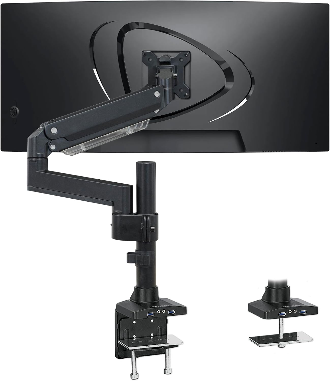 Mount-It! Ultrawide Monitor Arm, Heavy-Duty Gas Spring Desk Mount for 17–35' Curved Screens up to 33 lbs, Full Motion Height Adjustable Monitor Arm with USB 3.0 & Audio Ports, VESA 75/100/200