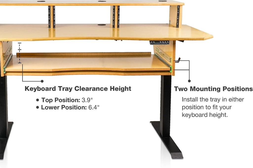Sound Town DIY Music Studio Desk Workstation Furniture, Electric Height Adjustable, 3x4U Rack Space & Top Shelf, Sliding Piano Keyboard Tray, All Plywood, Golden Oak, (SDRK-SD1)