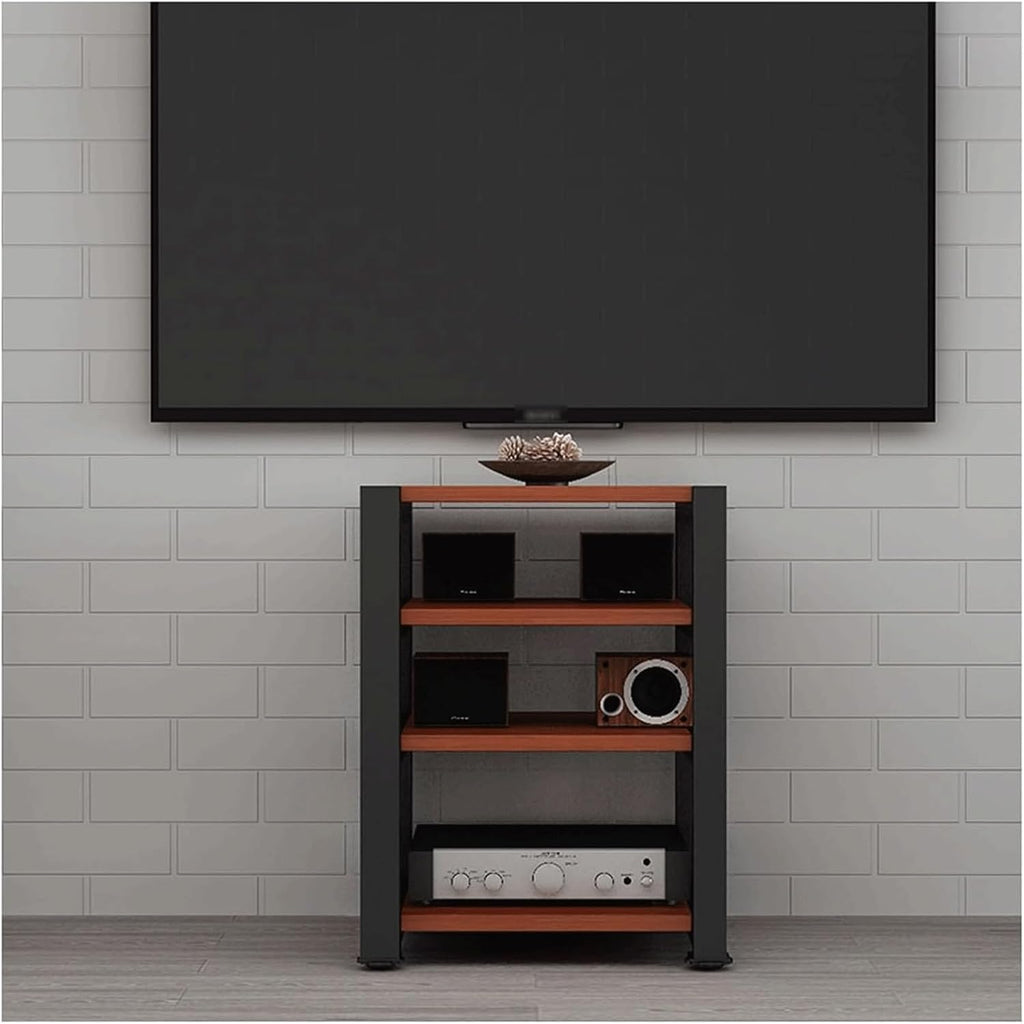 Audio Rack Stereo Rack Wooden Audio Equipment Rack Audio Open Rack Cabinet HiFi Rack Audio-Video Shelving Audio Component Rack(Rot,4 Tier)