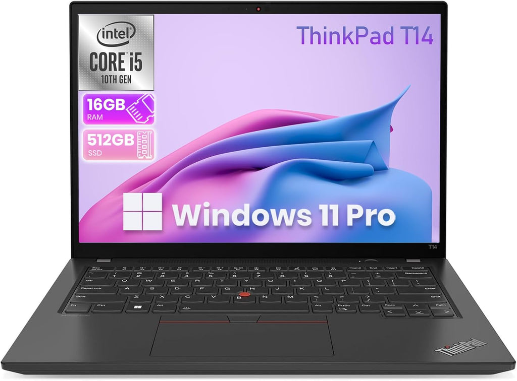 Lenovo ThinkPad T14 Business Laptop PC 14-inch, Intel Core 10th Gen i5-10210U Processor, 16 GB RAM, 512 GB SSD, HDMI, Camera, Windows 11 Pro (Renewed)