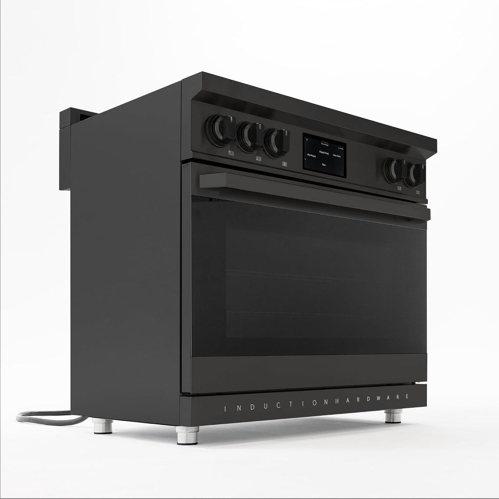 36 Inch Professional Induction Range with Convection Oven, Air Fry, 5 Burner Electric Stove, Pizza Stone - Black Stainless Steel