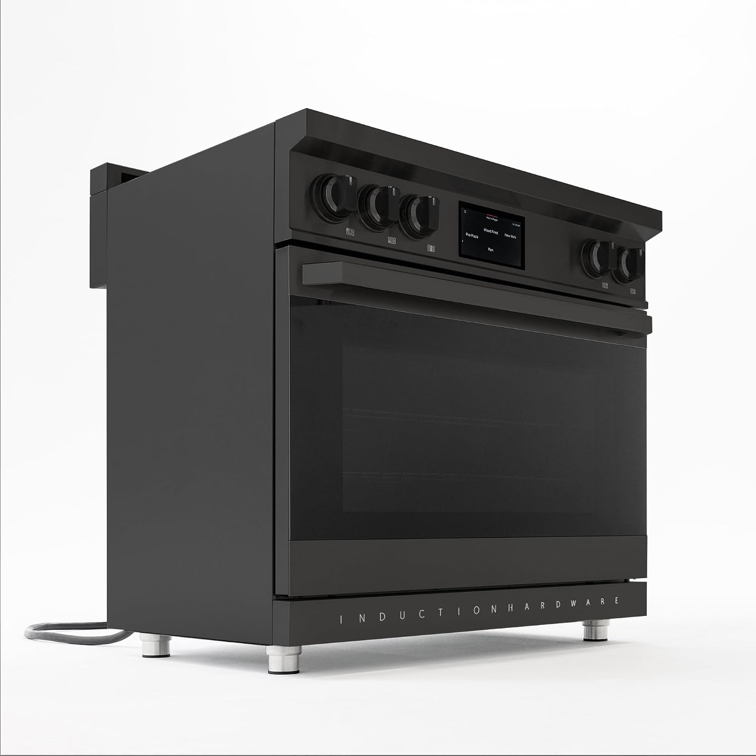 36 Inch Professional Induction Range with Convection Oven, Air Fry, 5 Burner Electric Stove, Pizza Stone - Black Stainless Steel