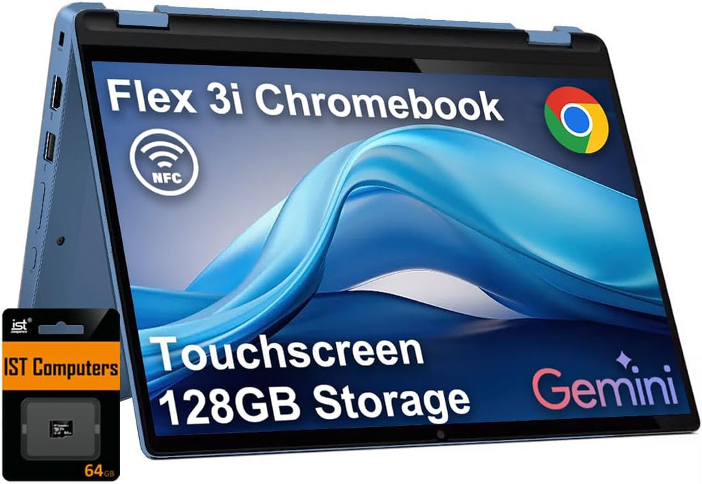 Lenovo IdeaPad Flex 3i Chromebook 2-in-1 Laptop (12.2' FHD+ Touchscreen, Intel N100, 4GB DDR5, 128GB Storage (64GB eMMC + 64GB SD Card)), Home, Student, Education, Long Battery Life, NFC, Chrome OS