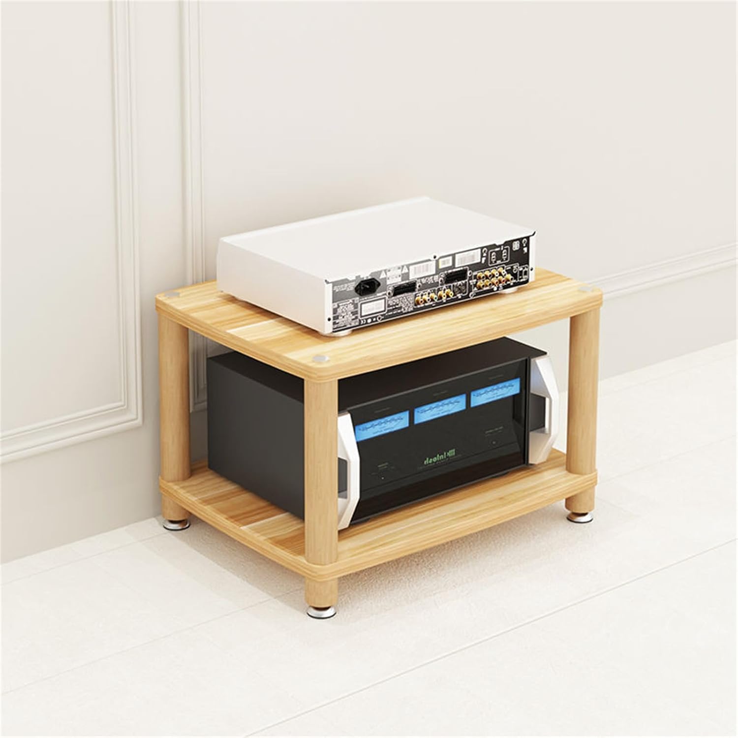 AV Media Stand 2/3/4 Tier Record Player DVD CD Audio Rack Tower Holder, Adjustable Media Storage Cabinet, Entertainment Stereo Racks Equipment Console Shelf,Wood,2 Tier