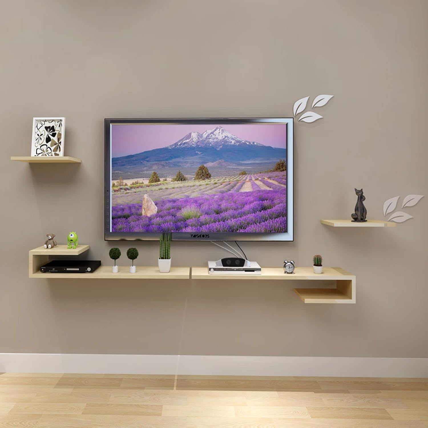 Wall Shelf Wall mounted TV Cabinet Floating Shelf TV Console Audio-visual Equipment Shelves Set-top box WiFi Router CD DVD Media Storage Shelf Bedroom Living room Office TV Bracket Wooden Shelf