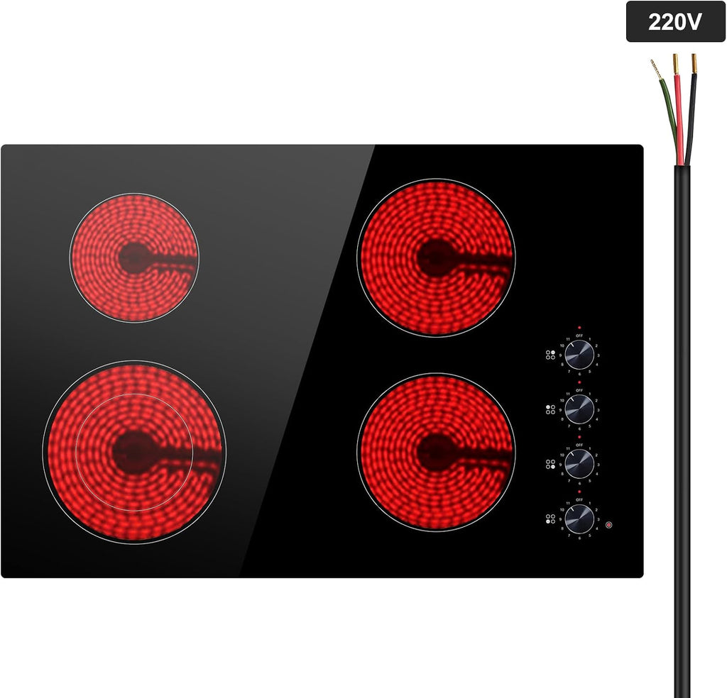 Happybuy 30 - Inch Electric Cooktop: A 7200W Marvel for Your Kitchen! This built - in stove top comes with 4 burners, a sleek glass panel, and user - friendly knob controls