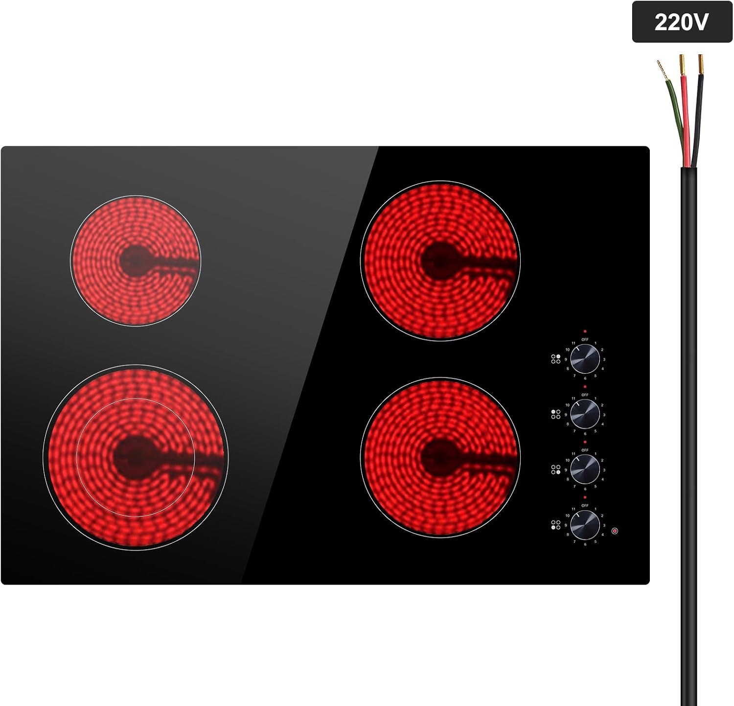 Happybuy 30 - Inch Electric Cooktop: A 7200W Marvel for Your Kitchen! This built - in stove top comes with 4 burners, a sleek glass panel, and user - friendly knob controls