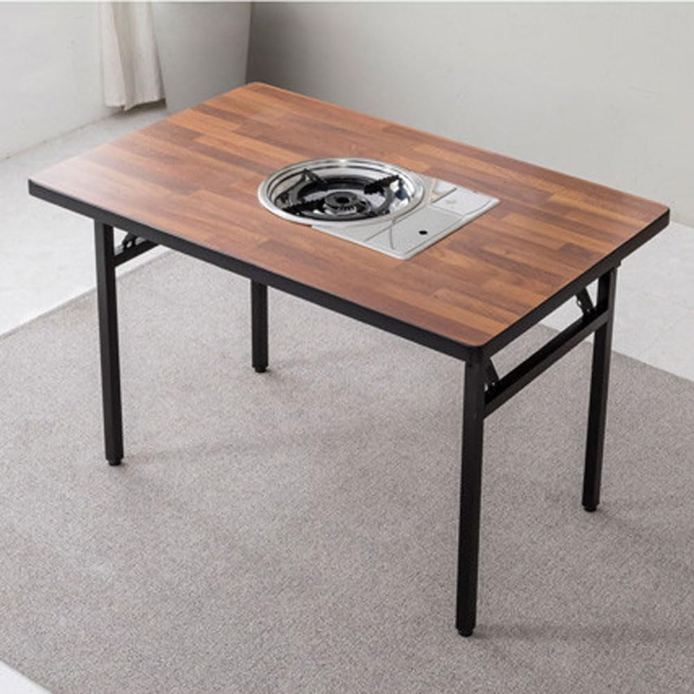 Korean BBQ Grill Table with Built-in Gas Burner, Folding Indoor Outdoor Dining Table, Marble Top for Camping & Kitchen, Made in Korea - Merbau Round
