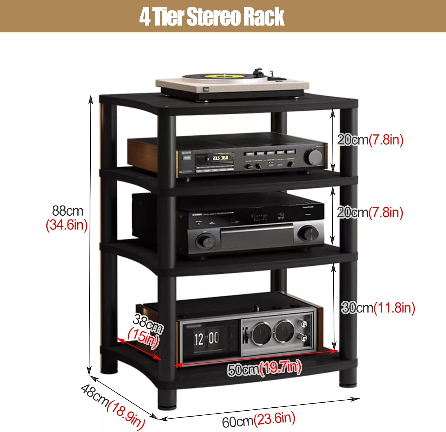 YLLFFLL Stereo Stands for Small Spaces/Living Room/Bedroom/Home, 1/2/3/4-tier Wooden & Metal Av Component Media Stand Stereo Cabinet, Heavy Duty Audio Equipment Rack(#1,4 Tier)