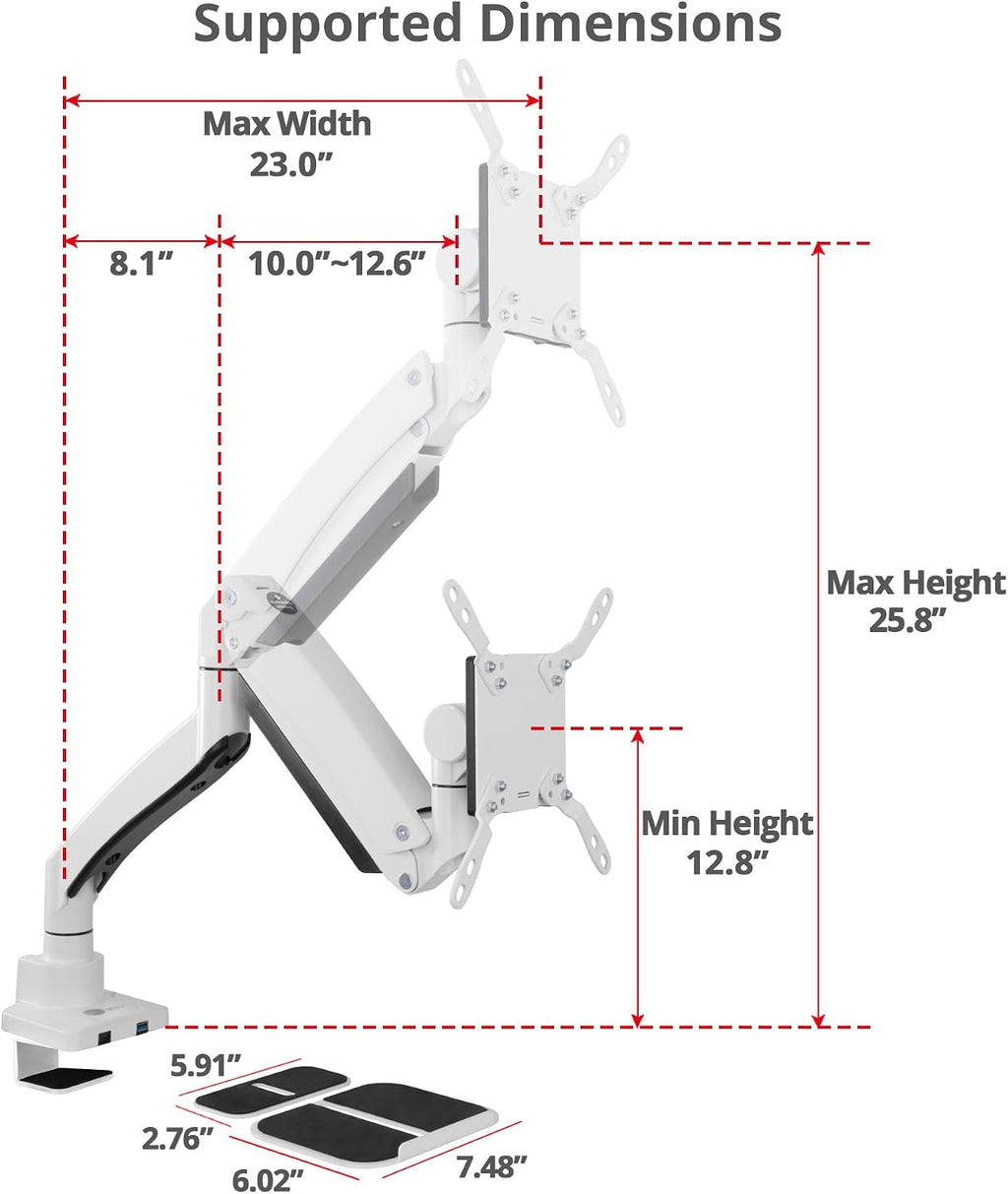SIIG Ultra Heavy Duty Single Monitor Arm Desk Mount with USB A/C for Ultrawide Monitors up to 57 inches and 59.5 lbs - VESA 75/100/200, C-Clamp and Grommet (CE-MT3Z11-S1)