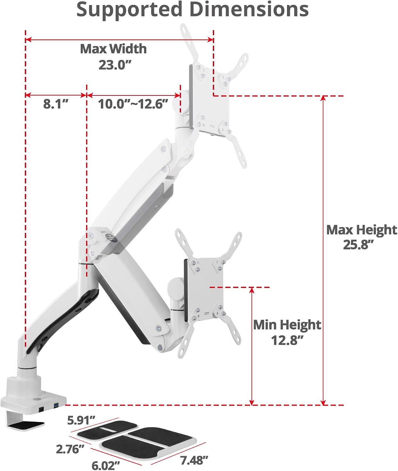 SIIG Ultra Heavy Duty Single Monitor Arm Desk Mount with USB A/C for Ultrawide Monitors up to 57 inches and 59.5 lbs - VESA 75/100/200, C-Clamp and Grommet (CE-MT3Z11-S1)