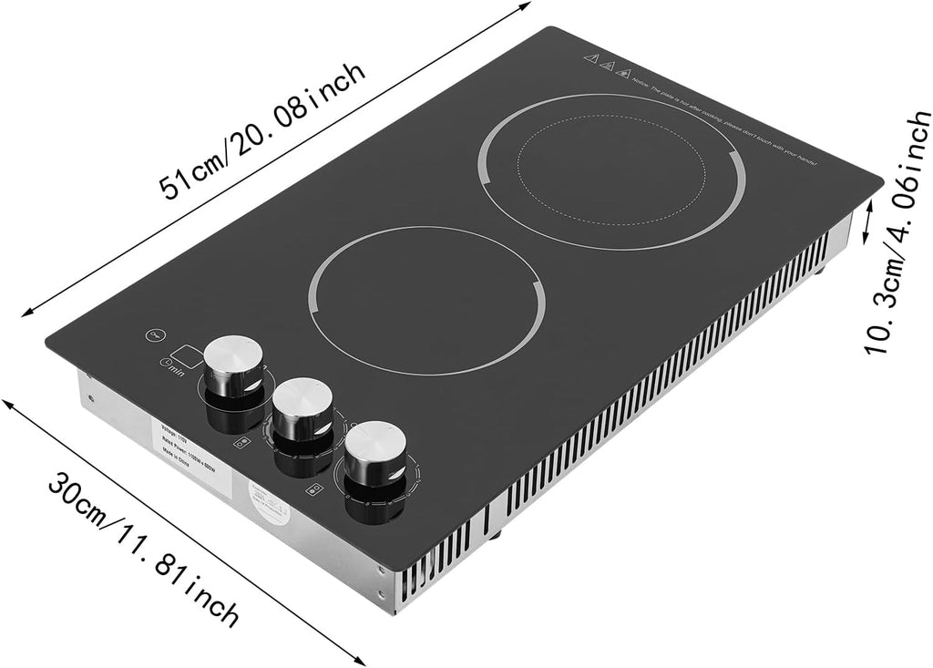 Electric Cooktop, 2 Burner 1700W Built-in Electric Stovetop, Stove Top with Timer, 5 Heating Level, Kid Safety Lock, 110V Hard Wire, No Plug
