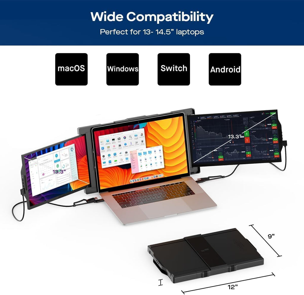 Trio 3 Pro 14.1' Mobile Pixels Portable Laptop Monitor(2026 Version), 1400p QHD Triple Monitor with Built-in Kickstand, One USB-C Cable Setup Laptop Screen Extender(Optional Magnets), Windows/macOS