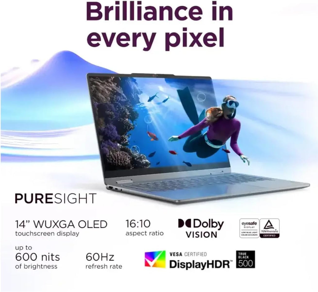 Lenovo 2025 Yoga 7i 2-in-1 Copilot+ PC, 14' 600Nits OLED Touchscreen, Ultra 5 226V (>Ultra 5 125U), 15H Battery, Backlit KB, Privacy cam, FP, Wi-Fi 7, Win11, W/128G PSD (16GB RAM |512GB SSD)