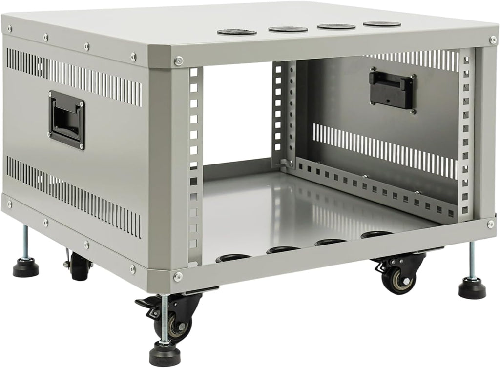 6U Server Rack with Wheels&Leveling Feet, Freestanding Rolling Open Frame IT Network Server Cabinet Rack Shelf for Audio Video Music Recording Computer AV Data & IT Equipment,Grey