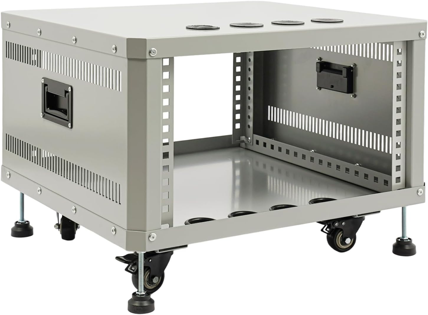 6U Server Rack with Wheels&Leveling Feet, Freestanding Rolling Open Frame IT Network Server Cabinet Rack Shelf for Audio Video Music Recording Computer AV Data & IT Equipment,Grey