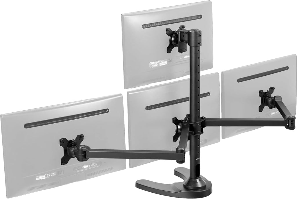 VIVO Quad Monitor 13 to 32 inch LED LCD Freestanding Desk Stand, 3 Plus 1 Articulating VESA Computer Mount, Holds 4 Screens, Fully Adjustable for Home Office Workstation, Black, STAND-V104F