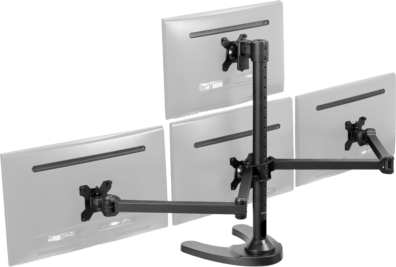 VIVO Quad Monitor 13 to 32 inch LED LCD Freestanding Desk Stand, 3 Plus 1 Articulating VESA Computer Mount, Holds 4 Screens, Fully Adjustable for Home Office Workstation, Black, STAND-V104F
