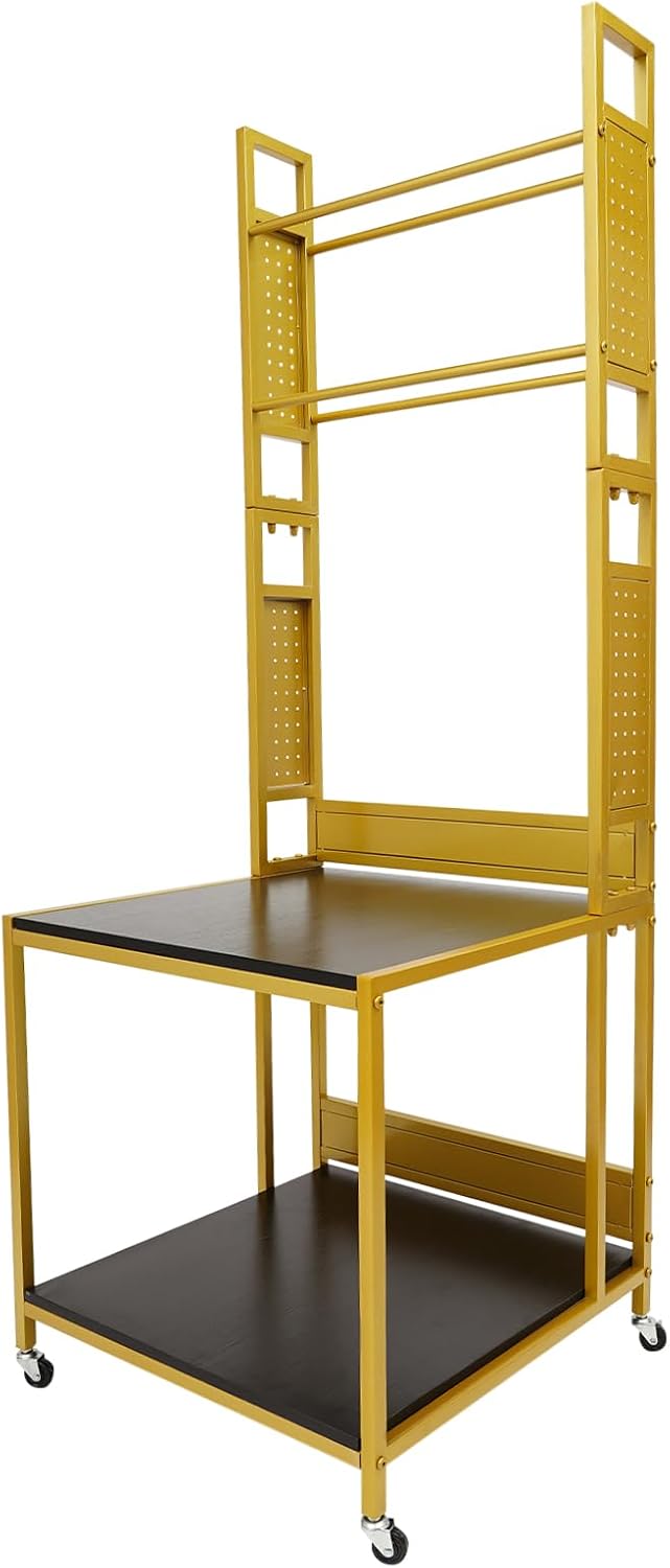 3D Printer Stand with Double Layer,3D Printer Filament Storage Rack-Heavy Duty Mobile Printer Table with Wheels for 3D Printing Station, Office, Workshop (Gold)