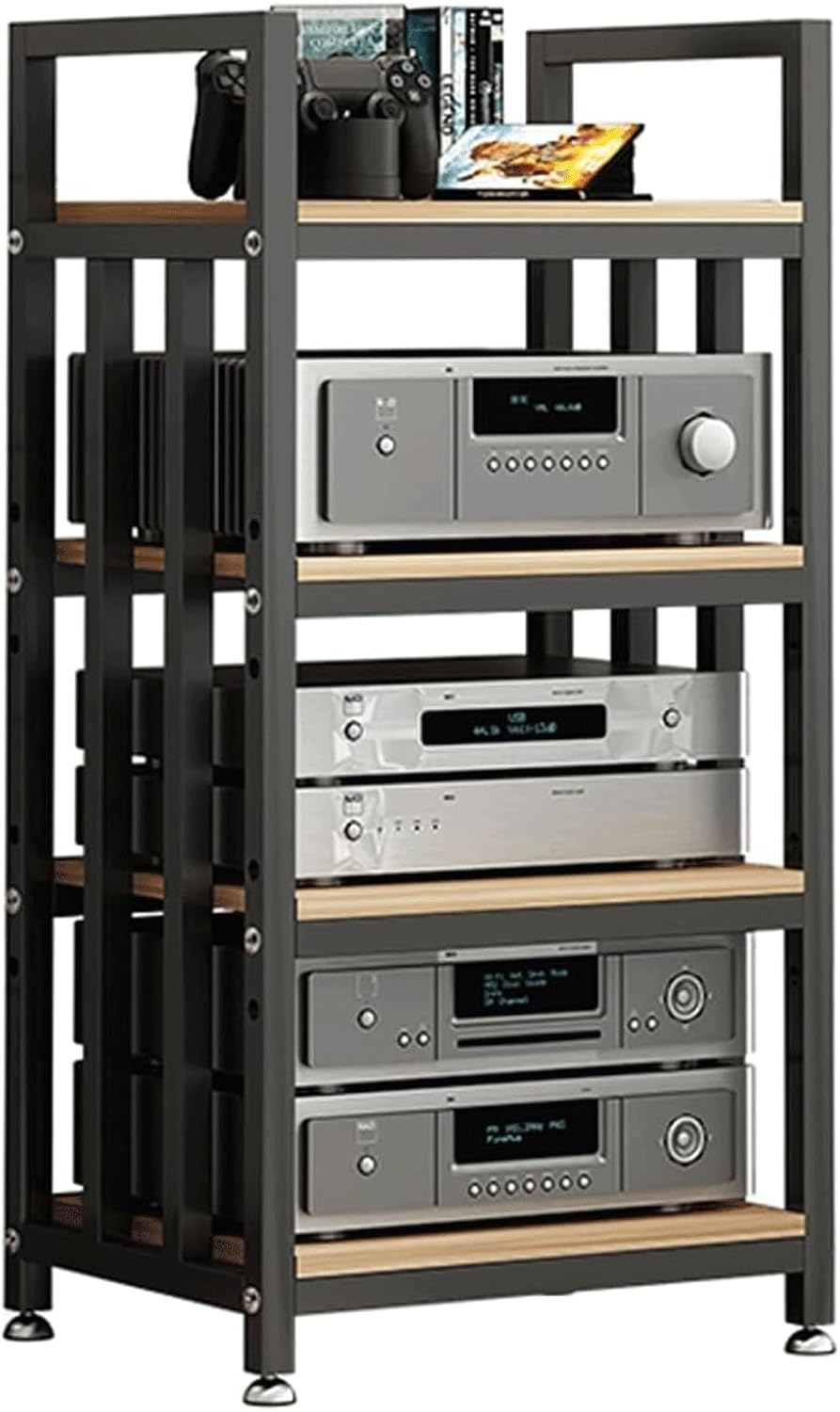 Audio Rack 4 Tier Stereo Rack Audio Equipment Rack Audio Open Rack Cabinet HiFi Rack with Adjustable Shelves Audio-Video Shelving