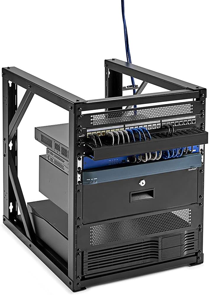 NavePoint 12U Open Frame Wall Mount Server Rack for 19' Networking IT Equipment & A/V Gear, 24.81' Depth, 264 lbs Weight Capacity, 12-24 Threaded